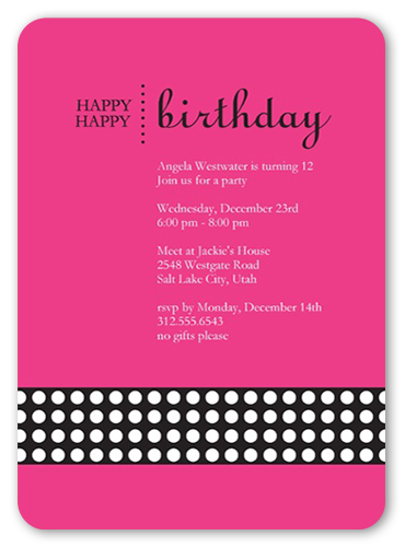 Happy Pink Party Invitation, Pink, Pearl Shimmer Cardstock, Rounded, Pink