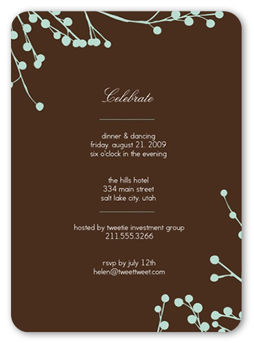 Mint Blossoms Party Invitation, Brown, 100% Recycled Cardstock , Rounded