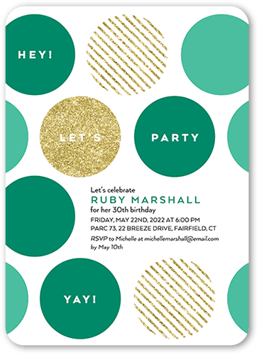 Big Bold Dots Party Invitation, Green, 5x7 Flat, Matte, Signature Smooth Cardstock, Rounded