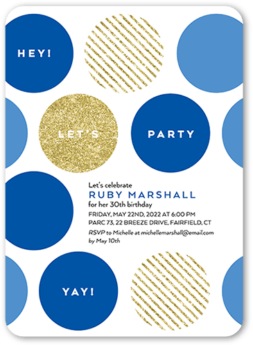 Big Bold Dots Party Invitation, Blue, 5x7 Flat, 100% Recycled Cardstock ?, Rounded