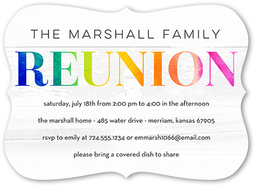 Rainbow Reunion Party Invitation, White, 5x7 Flat, Pearl Shimmer Cardstock, Bracket