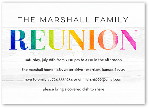 Rainbow Reunion Party Invitation, White, 5x7, Pearl Shimmer Cardstock, Square