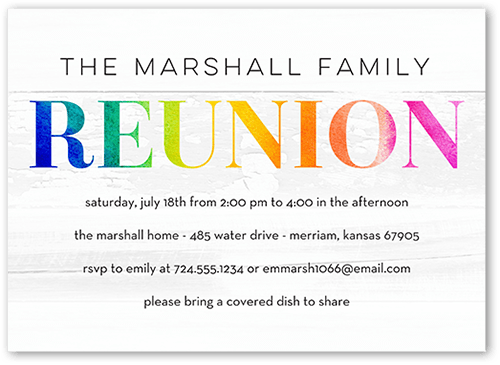 Rainbow Reunion Party Invitation, White, 5x7 Flat, Standard Smooth Cardstock, Square