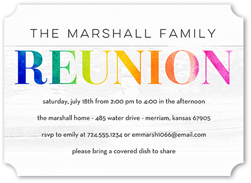 Rainbow Reunion Party Invitation, White, 5x7 Flat, Pearl Shimmer Cardstock, Ticket