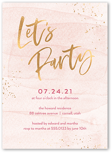 Confetti Bash Party Invitation, Pink, 5x7 Flat, Luxe Double-Thick Cardstock, Square