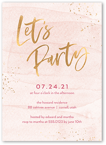 Confetti Bash Party Invitation, Pink, 5x7 Flat, 100% Recycled Cardstock ?, Square