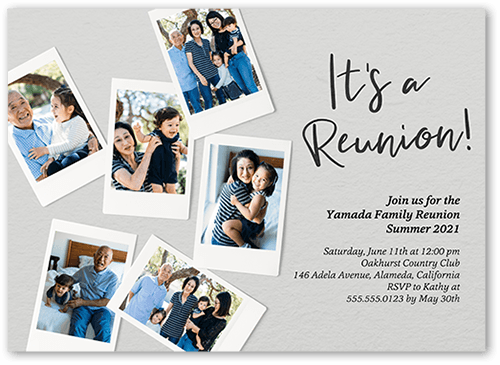 Snapshot Reunion Party Invitation, Grey, 5x7 Flat, Pearl Shimmer Cardstock, Square