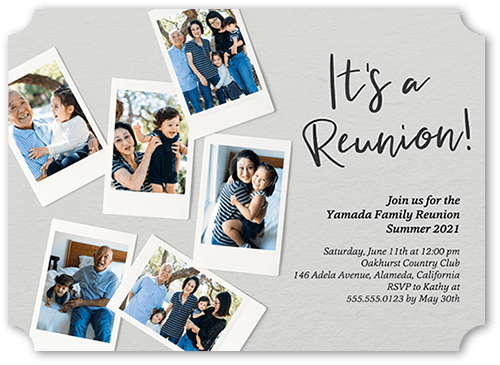 Snapshot Reunion Party Invitation, Grey, 5x7, Pearl Shimmer Cardstock, Ticket