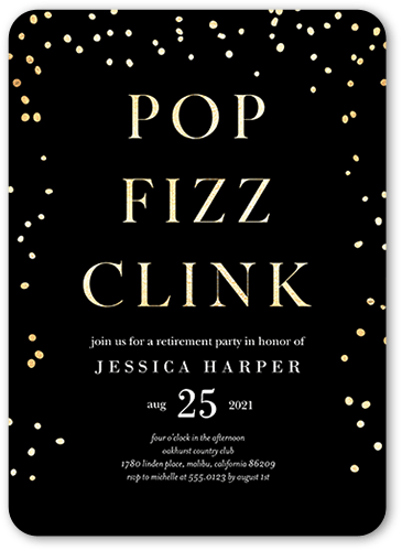 Fizz Clink Party Invitation, Black, 5x7 Flat, Pearl Shimmer Cardstock, Rounded