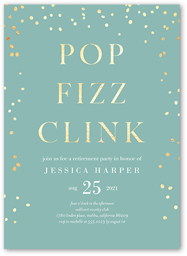 Fizz Clink Party Invitation, Blue, 5x7 Flat, Pearl Shimmer Cardstock, Square, Misty Breeze