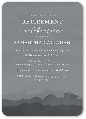 Watercolor Desert Party Invitation, Grey, 5x7 Flat, 100% Recycled Cardstock , Rounded, Metal