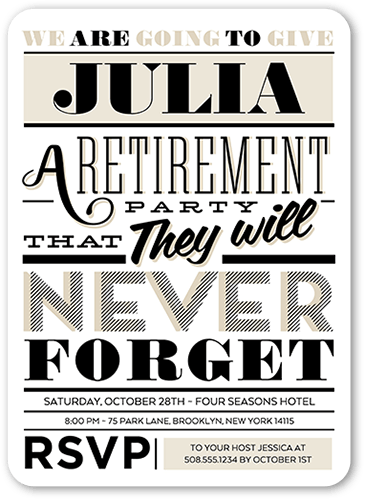Retirement Type Party Invitation, White, 5x7 Flat, Standard Smooth Cardstock, Rounded