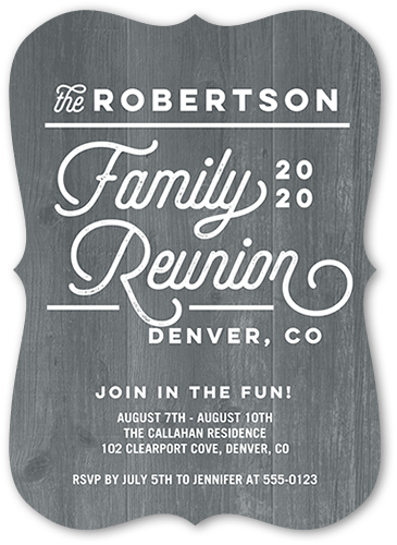 Modern Reunion Party Invitation, Grey, 5x7 Flat, Pearl Shimmer Cardstock, Bracket