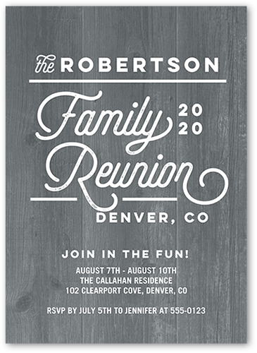 Modern Reunion Party Invitation, Grey, 5x7 Flat, Luxe Double-Thick Cardstock, Square, Smoke