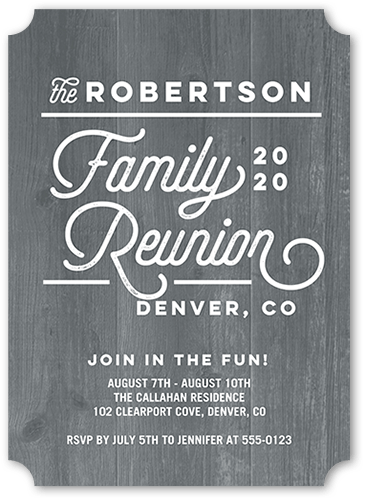 Modern Reunion Party Invitation, Grey, 5x7 Flat, Pearl Shimmer Cardstock, Ticket