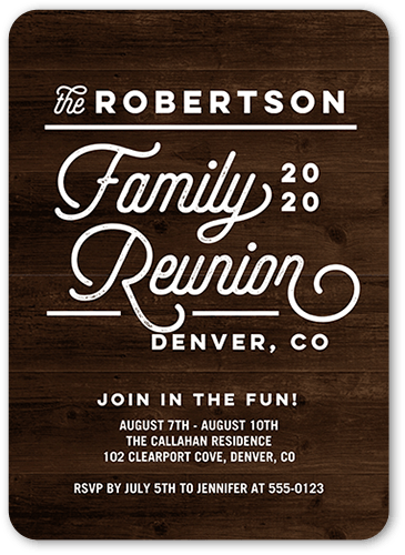 Modern Reunion Party Invitation, Brown, 5x7 Flat, 100% Recycled Cardstock , Rounded
