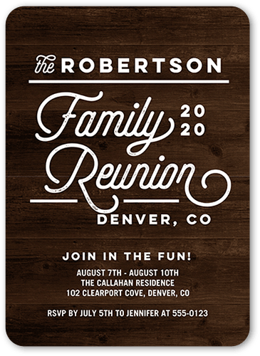 Modern Reunion Party Invitation, Brown, 5x7 Flat, Pearl Shimmer Cardstock, Rounded