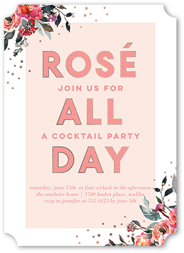 All Day Floral Party Invitation, Pink, 5x7, Pearl Shimmer Cardstock, Ticket