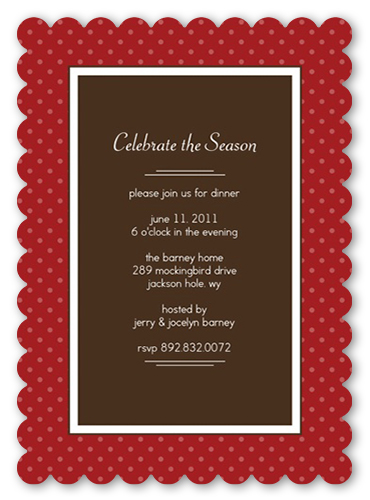 Berry Dots Party Invitation, Red, Matte, Signature Smooth Cardstock, Scallop