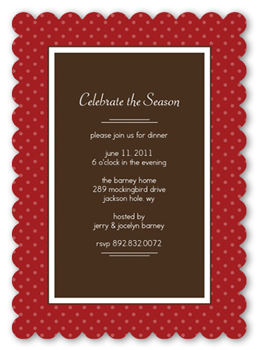 Berry Dots Party Invitation, Red, 100% Recycled Cardstock , Scallop