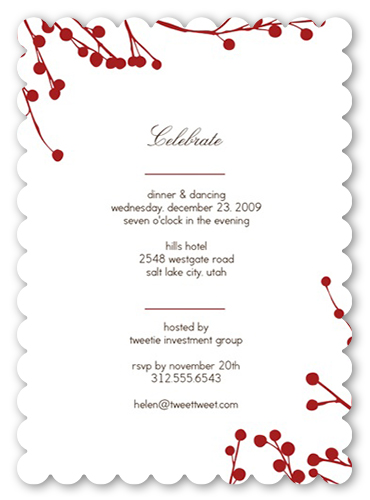Red Blossoms Party Invitation, Red, 100% Recycled Cardstock , Scallop
