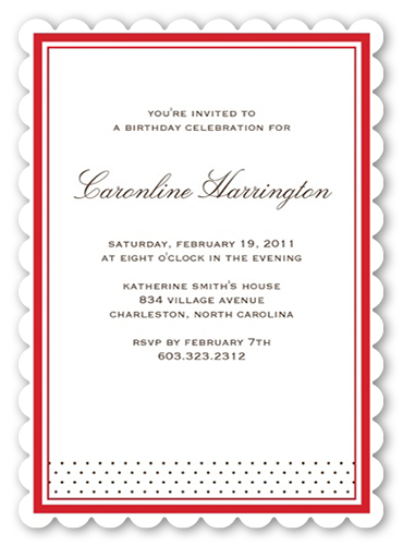Sausalito Red Party Invitation, Red, Pearl Shimmer Cardstock, Scallop
