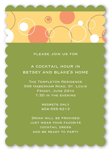 Bubbly Apple Party Invitation, Green, Pearl Shimmer Cardstock, Scallop