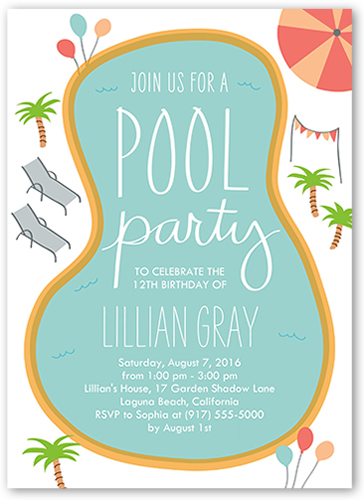 Birthday Pool Party Birthday Invitation, Blue, Luxe Double-Thick Cardstock, Square