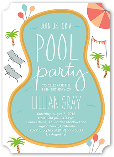 Birthday Pool Party Birthday Invitation, Blue, Pearl Shimmer Cardstock, Ticket