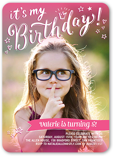 Princess Pink 5x7 Girls Birthday Party Invitations Shutterfly