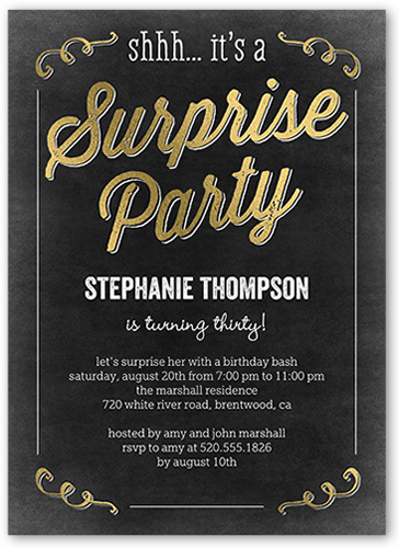 Sweet Surprise Birthday Invitation, Black, Pearl Shimmer Cardstock, Square