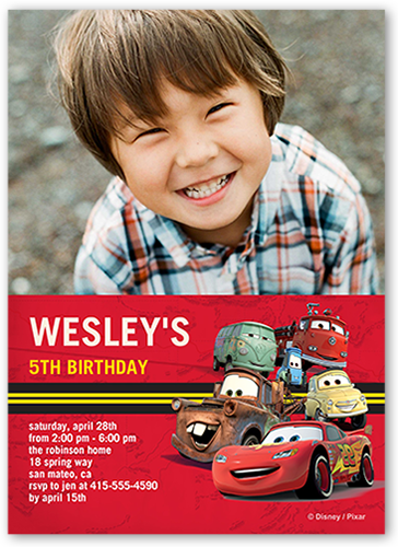 Disney-Pixar Cars Racetrack Birthday Invitation, Red, Pearl Shimmer Cardstock, Square