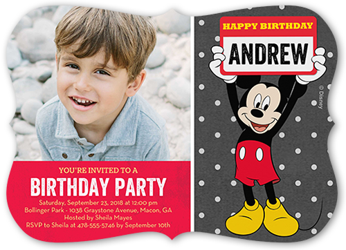 Disney Mickey Mouse Name Birthday Invitation, Red, Matte, Signature Smooth Cardstock, Bracket