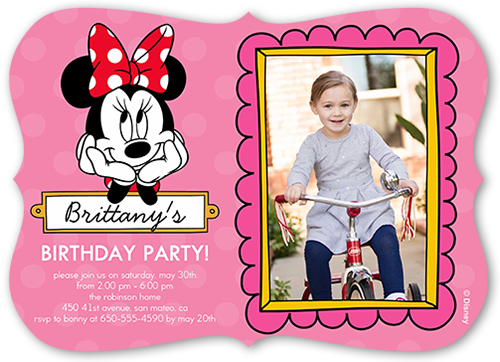 Disney Minnie Mouse Dots Birthday Invitation, Pink, Pearl Shimmer Cardstock, Bracket