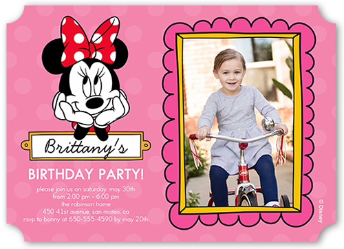 Disney Minnie Mouse Dots Birthday Invitation, Pink, Pearl Shimmer Cardstock, Ticket