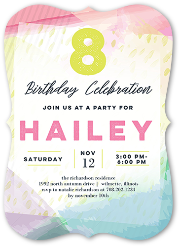 Watercolor Festivities Birthday Invitation, White, Pearl Shimmer Cardstock, Bracket