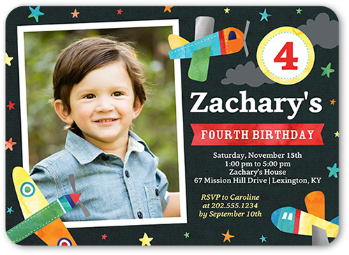 Airplane Spectacle Birthday Invitation, Grey, Standard Smooth Cardstock, Rounded