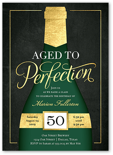 Perfectly Aged Birthday Invitation, Black, 5x7, Pearl Shimmer Cardstock, Square
