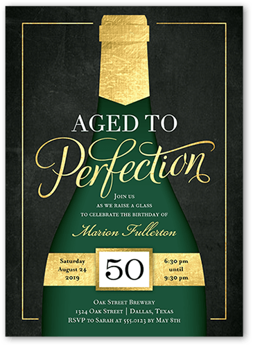 Perfectly Aged Birthday Invitation, Black, 5x7 Flat, 100% Recycled Cardstock , Square