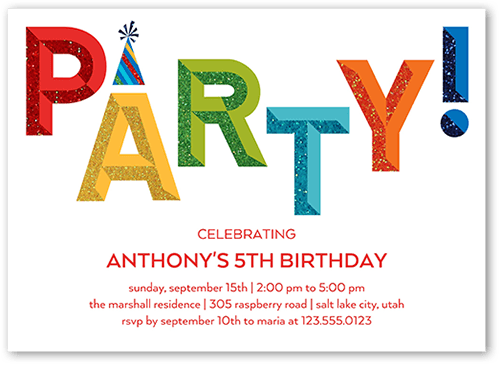 Color Block Party Birthday Invitation, White, 5x7 Flat, Pearl Shimmer Cardstock, Square