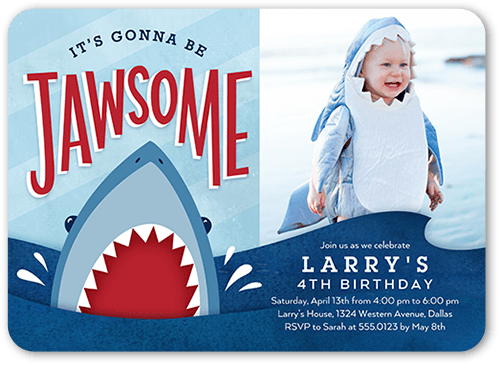 Shark Surprise Birthday Invitation, Blue, 5x7 Flat, Matte, Signature Smooth Cardstock, Rounded