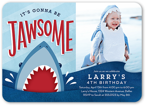 Shark Surprise Birthday Invitation, Blue, 5x7 Flat, Standard Smooth Cardstock, Rounded