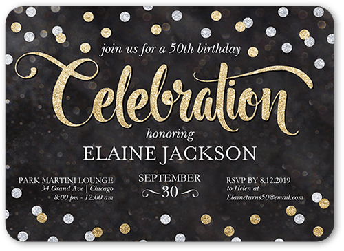 Bokeh Confetti Birthday Invitation, none, Black, 5x7, Pearl Shimmer Cardstock, Rounded