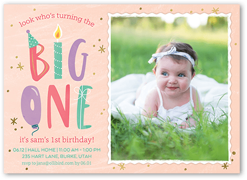 Big One Girl Birthday Invitation, none, Orange, 5x7 Flat, Matte, Signature Smooth Cardstock, Square