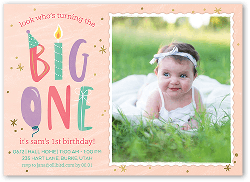 Big One Girl Birthday Invitation, none, Orange, 5x7 Flat, Luxe Double-Thick Cardstock, Square