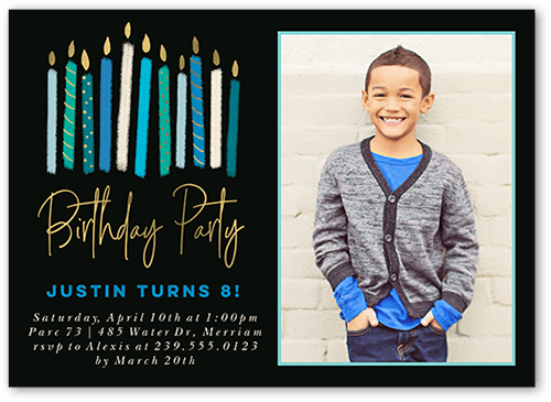 Party Candles Boy Birthday Invitation, Blue, 5x7 Flat, 100% Recycled Cardstock , Square