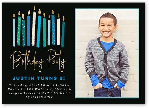 Party Candles Boy Birthday Invitation, Blue, 5x7 Flat, Luxe Double-Thick Cardstock, Square