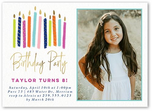 Party Candles Girl Birthday Invitation, Pink, 5x7 Flat, Matte, Signature Smooth Cardstock, Square