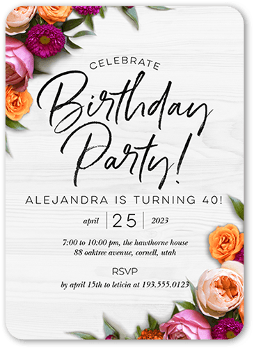 Rustically Floral Birthday Invitation, White, 5x7 Flat, Standard Smooth Cardstock, Rounded