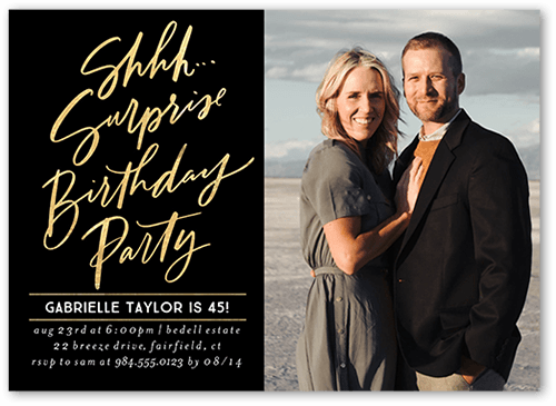 Surprise Party Birthday Invitation, Black, 5x7, Standard Smooth Cardstock, Square